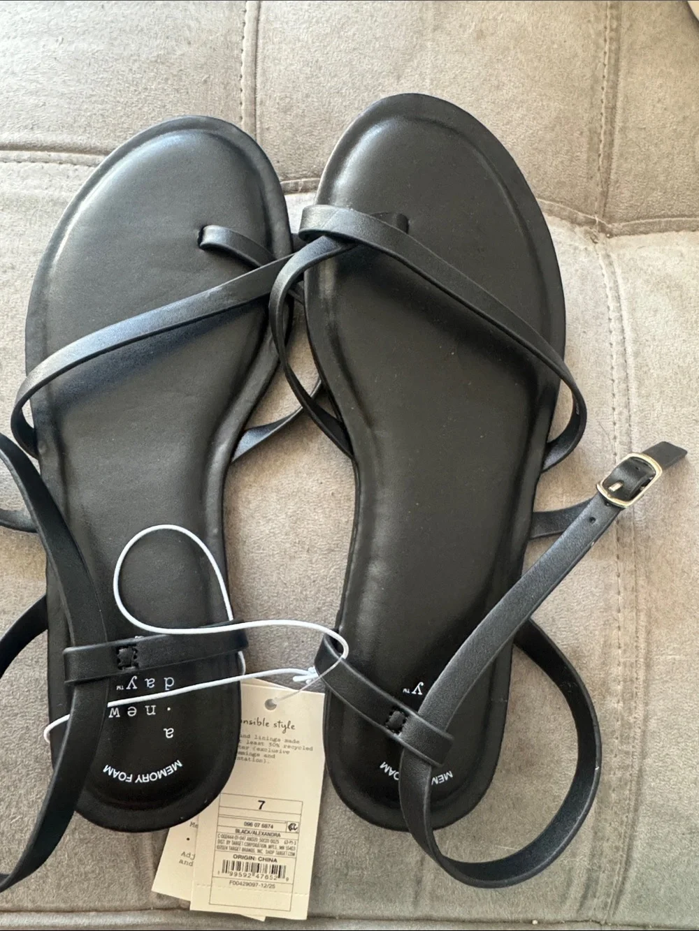 a new day Black Strappy Flat Sandals with Ankle Wrap